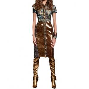 NEW IN EARNEST amber glass sheath dress in black multi